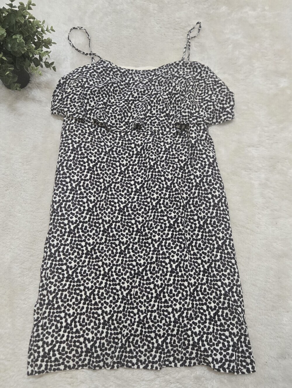 J. Crew Factory C9439 Black & White Dotted Pebble Sleeveless Ruffle Dress, 2 NWT